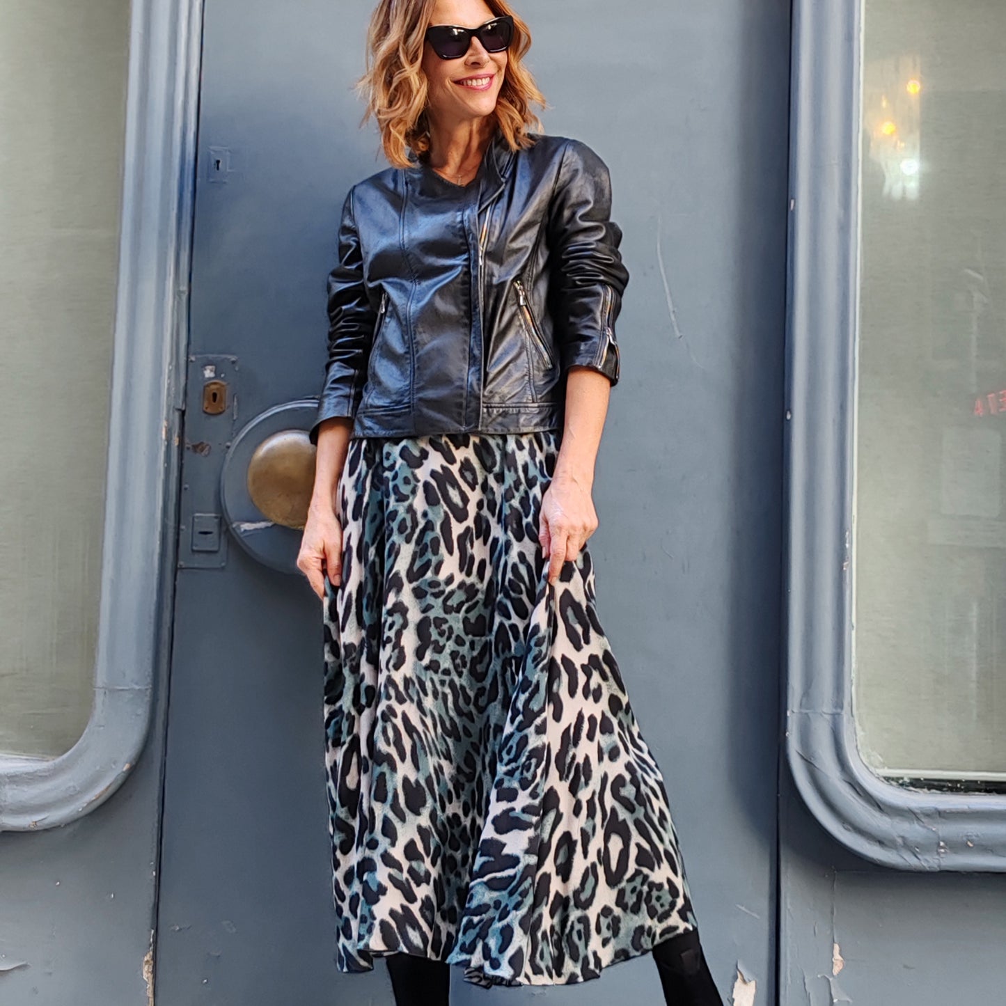 FALDA LARGA LEOPARDO VERDE OSCURO