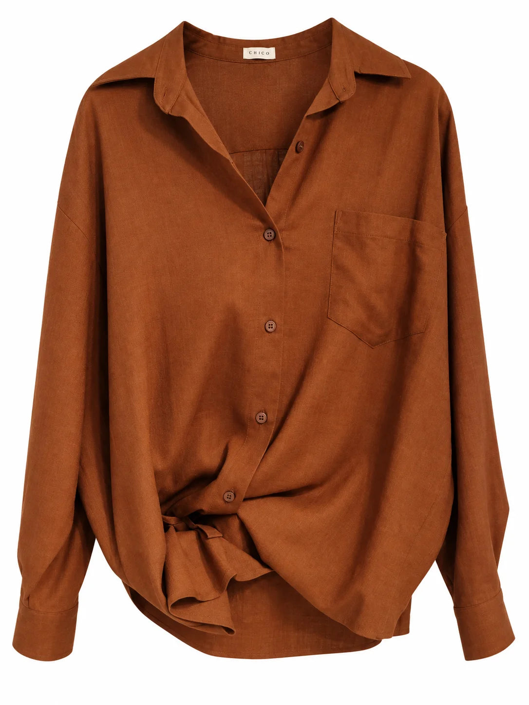 CAMISA OVERSIZE LINO marrón chocolate