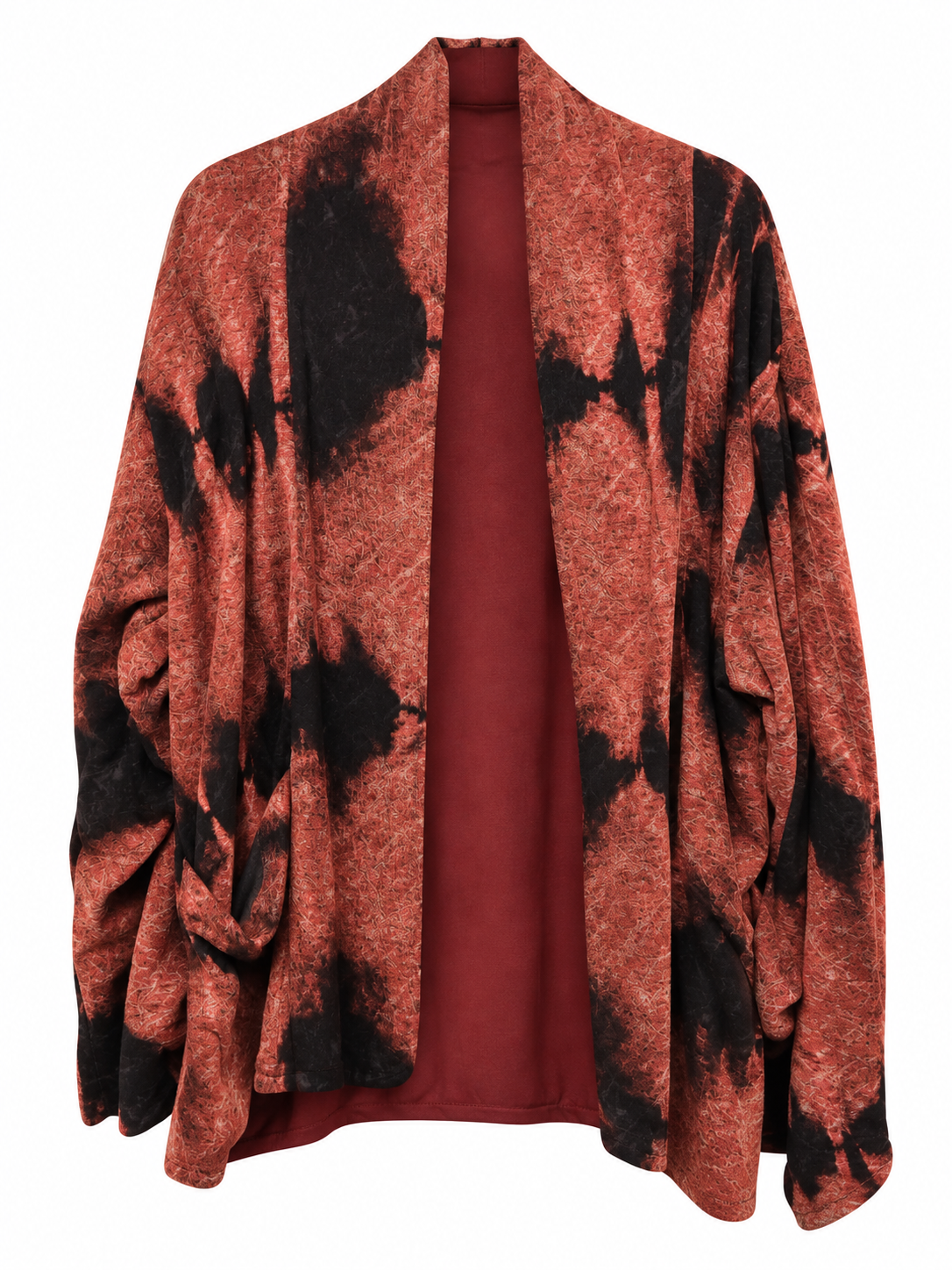 CHAQUETA ABIERTA TIE-DYE en tonos teja y negro
