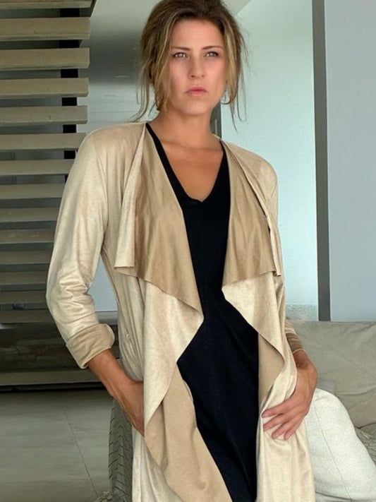 CHAQUETA LARGA ante vegano lisa beige