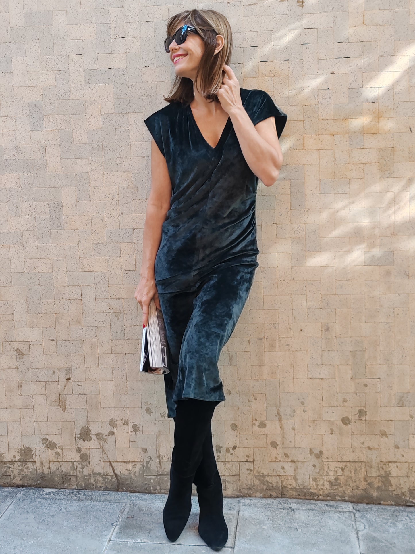 VESTIDO SYBIL TERCIOPELO verde oscuro