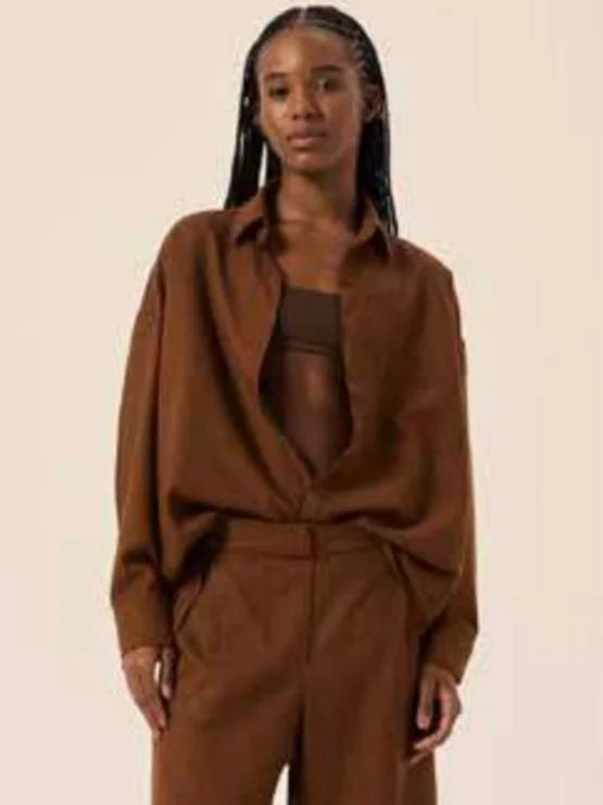 CAMISA OVERSIZE LINO marrón chocolate