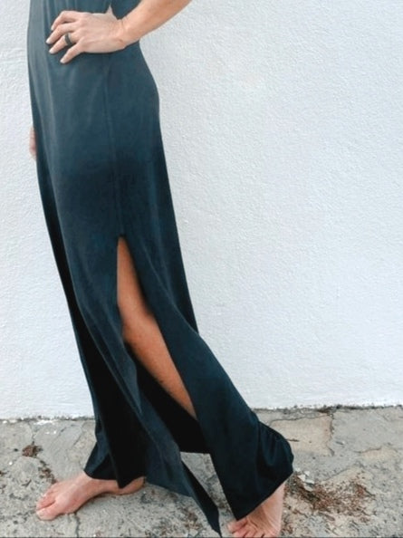 VESTIDO LARGO NEGRO ante vegano