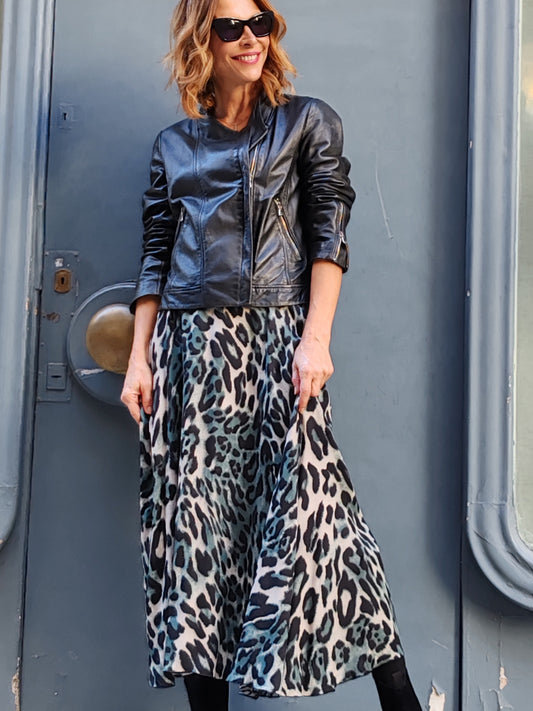 FALDA LARGA leopardo verde