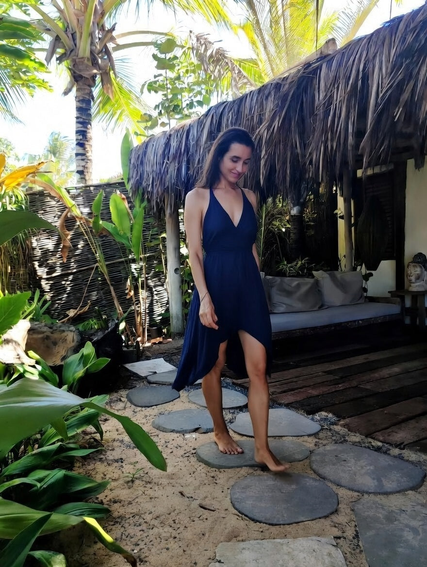VESTIDO CARAÍVA de ante vegano azul marino