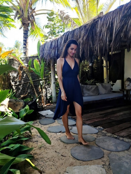 VESTIDO CARAÍVA de ante vegano azul marino